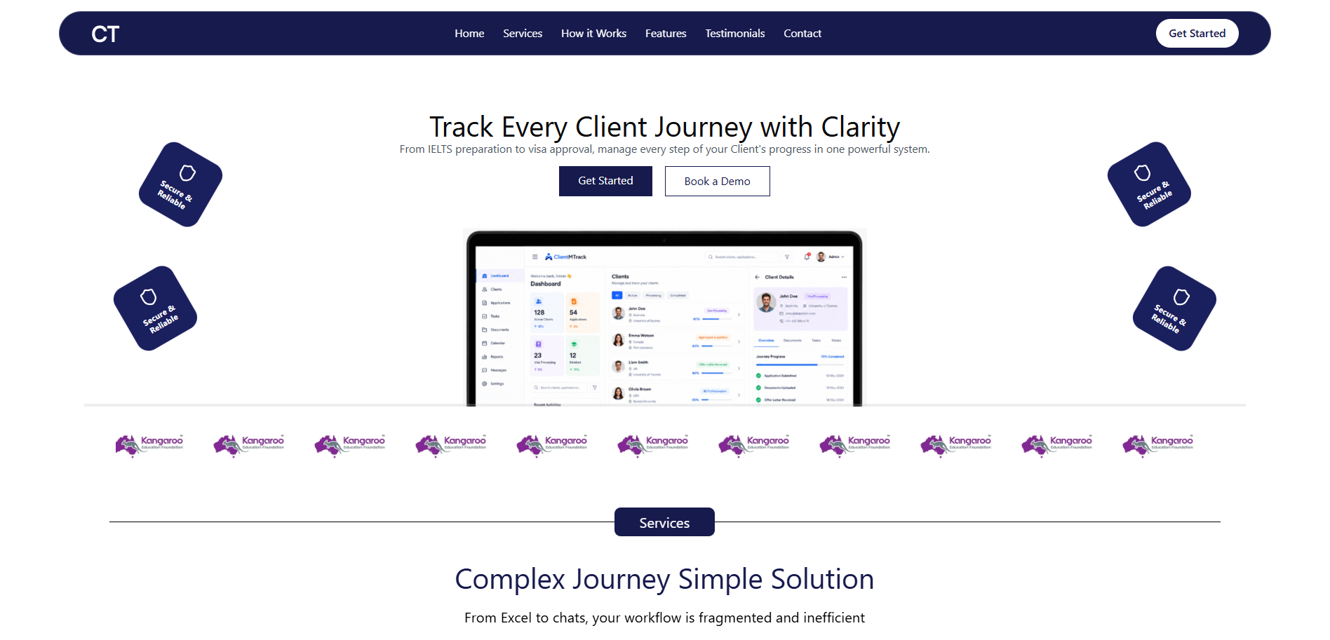 Client management SaaS dashboard landing page by Kushal Jamarkattel