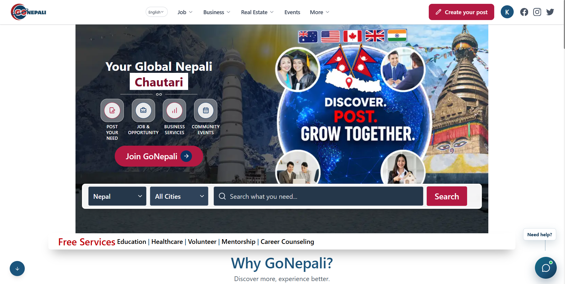 GoNepali tourism website design for Nepal by Kushal Jamarkattel